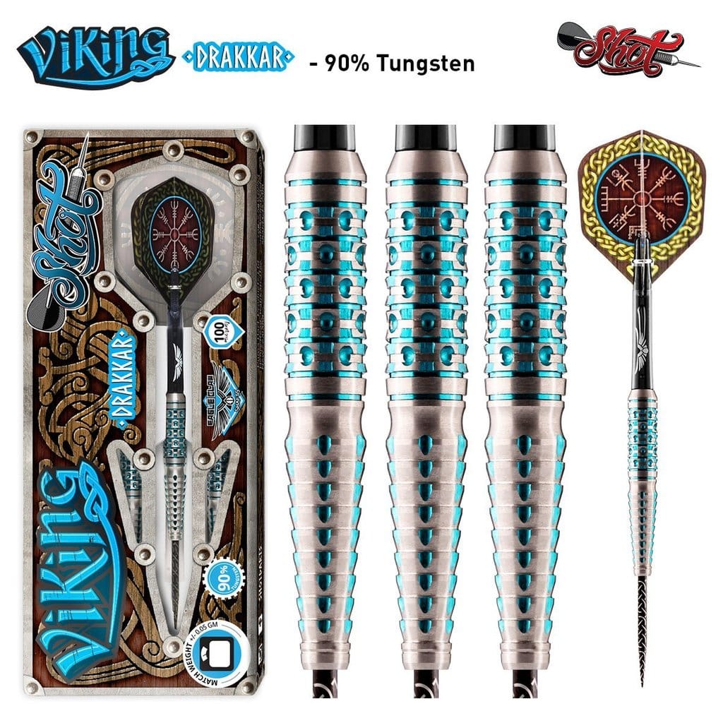 Shot Darts Viking Drakkar Steel Tip Dart Set-Back Weighted 90% Tungsten Barrels