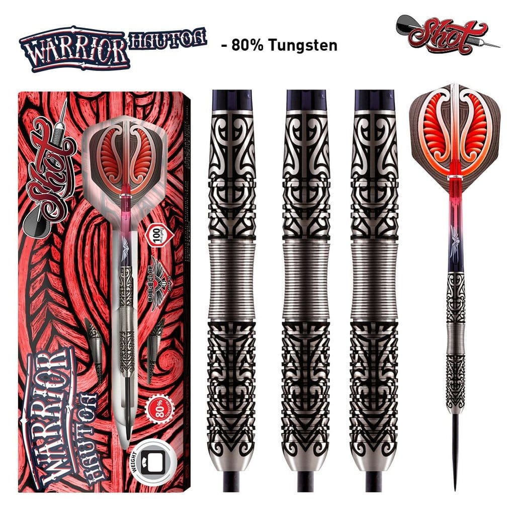 Shot Darts Warrior Hautoa Steel Tip Dart Set-Centre Weighted 80% Tungsten Barrels
