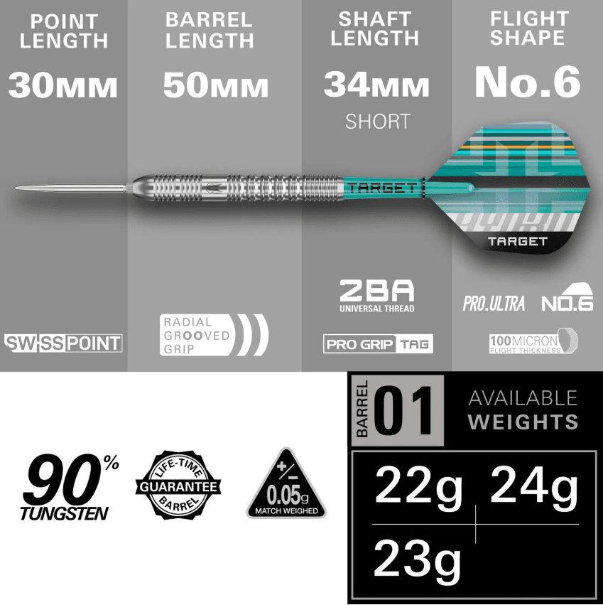 Target Darts Hydro 01 Swiss Point Darts 90% Tungsten - Image 2