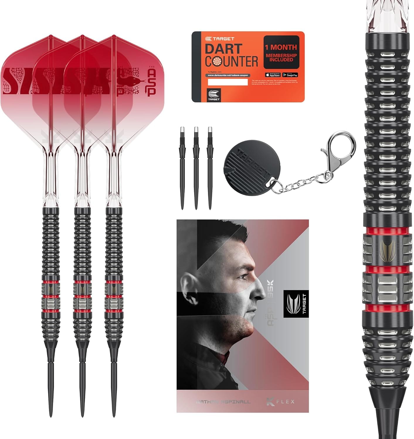 Target Darts Nathan Aspinall Steel Tip 95K Dart Set, 22G/24G/26G | 95% Tungsten