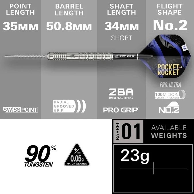 TARGET DARTS JUSTIN HOOD G1 SP 90% TUNGSTEN STEEL TIP DARTS 23G - Image 5