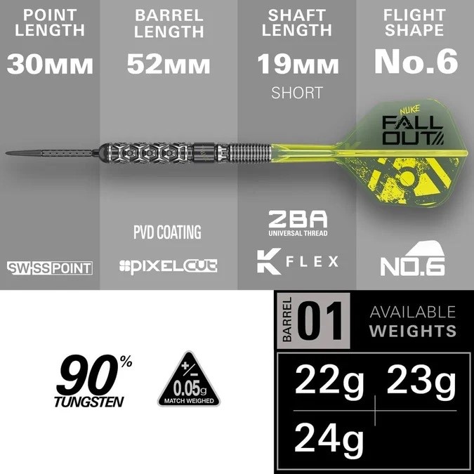 TARGET DARTS LUKE LITTLER FALLOUT SP 90% TUNGSTEN STEEL TIP DARTS - Image 5