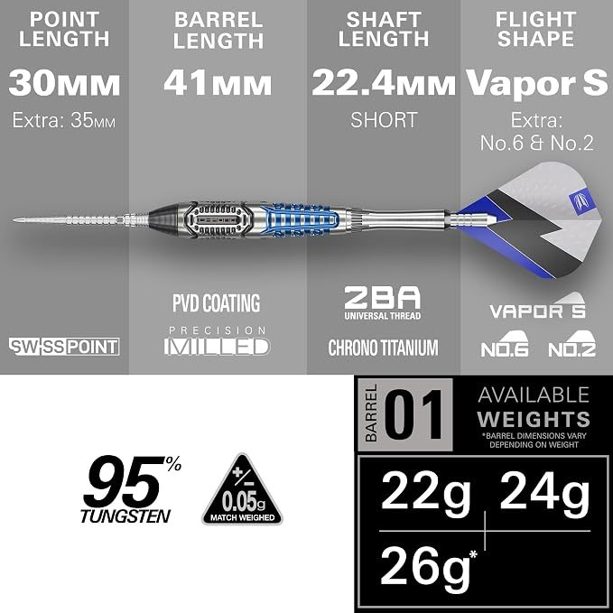 Target Darts Phil Taylor Power Chrono Steel Tip 95% Tungsten SP Darts - Image 6
