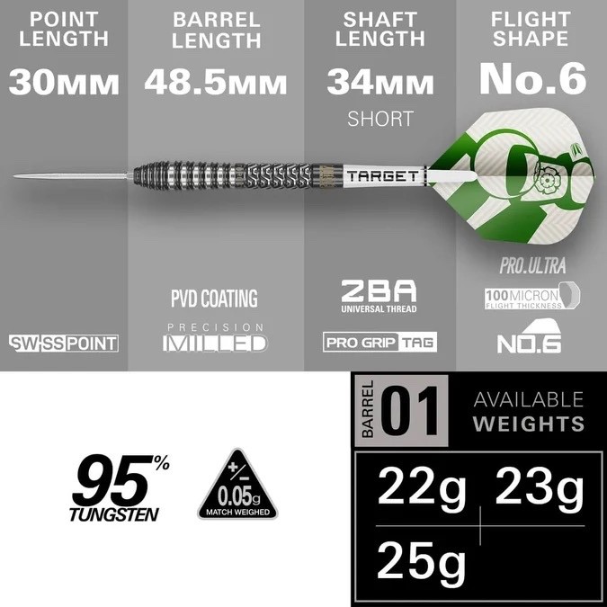 TARGET DARTS CHARLIE MANBY G1 SP 95% TUNGSTEN STEEL TIP DARTS - Image 5