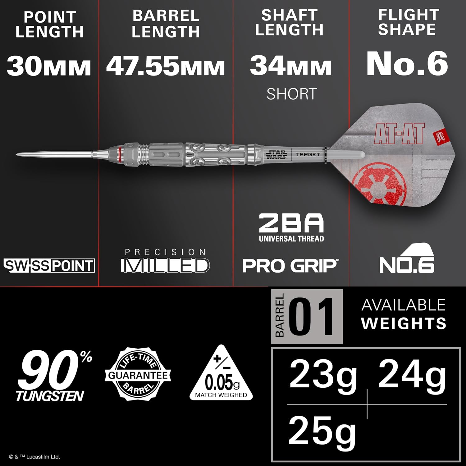 Target Darts Set Star Wars AT-AT 90% Tungsten Steel Tip Dart K-Flex Swiss Point - Image 8